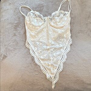 Vintage Victoria’s Secret Elegant Lace Bodysuit in Cream- made in USA